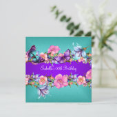 Invitation Papillon rose turquoise bleu violet fête d'anniver (Debout devant)