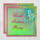 Invitation Papillon rose vert Neon Grunge Sweet 16 Anniversai (Devant / Derrière)