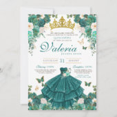 Invitation Papillon Rose vert turquoise Princesse Quinceanera (Devant)