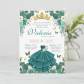 Invitation Papillon Rose vert turquoise Princesse Quinceanera (Debout devant)