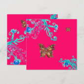 Invitation PAPILLON, rose vif  bleu (Devant / Derrière)