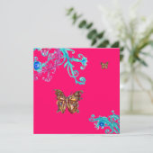 Invitation PAPILLON, rose vif  bleu (Debout devant)