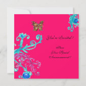Invitation PAPILLON, rose vif  bleu (Dos)