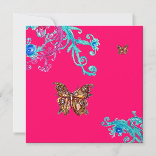 Invitation PAPILLON, rose vif  bleu (Devant)