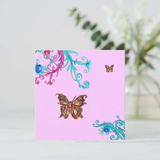 Invitation PAPILLON, rose vif bleu (Debout devant)