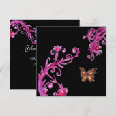 Invitation PAPILLON, rose vif noir (Devant / Derrière)