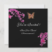 Invitation PAPILLON, rose vif noir (Dos)