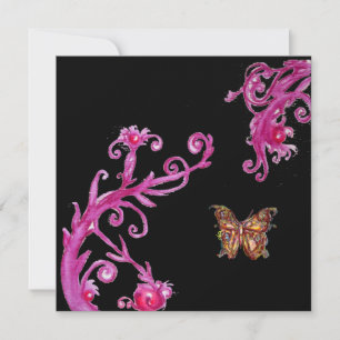 Invitation PAPILLON, rose vif noir