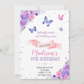 Invitation papillon rose violet (Devant)
