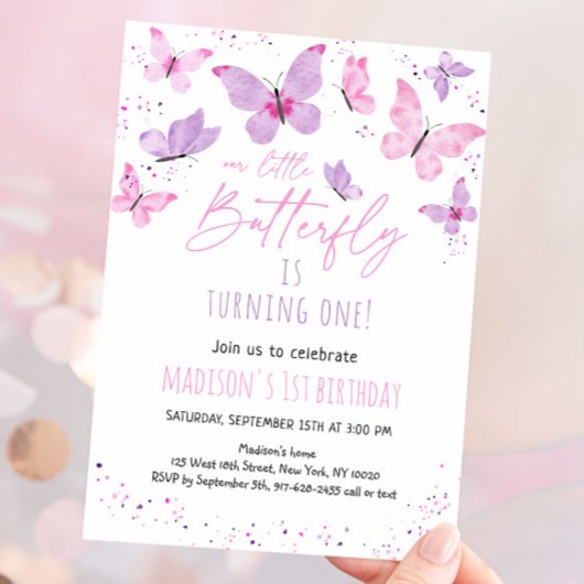 Invitation Papillon rose violet Anniversaire