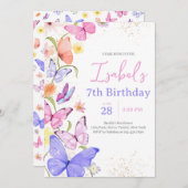 Invitation Papillon rose violet Anniversaire (Devant / Derrière)