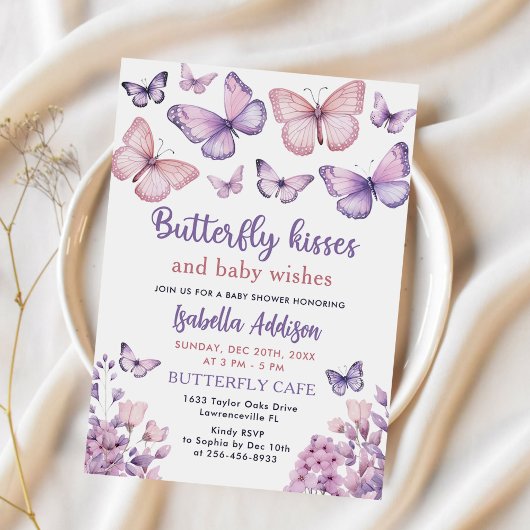 Invitation Papillon rose violet Baby Girl Douche
