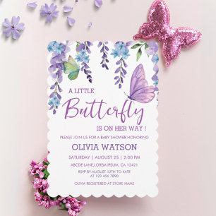 Invitation Papillon rose violet Baby shower de fille papillon