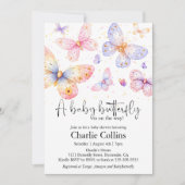 Invitation Papillon rose violet Baby shower fille (Devant)
