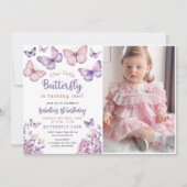 Invitation Papillon rose violet fille premier anniversaire Ph (Devant)