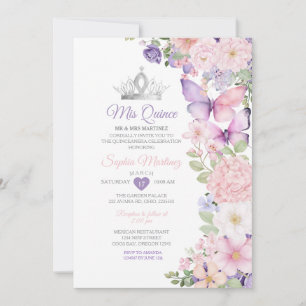 Invitation Papillon Rose Violet Quinceanera Anniversaire