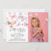 Invitation Papillon rose violet Tous les âges Photo Anniversa (Devant)