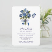 Invitation Papillon Roses Bleues Argent Mariage (Debout devant)