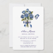Invitation Papillon Roses Bleues Argent Mariage (Devant)