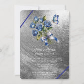 Invitation Papillon Roses Bleues Argent Mariage (Devant)