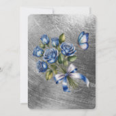 Invitation Papillon Roses Bleues Argent Mariage (Dos)