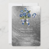Invitation Papillon Roses Bleues Argent Mariage (Devant)