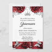 Invitation Papillon rouge argent tiara bleu rose quinceanera (Devant)