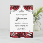 Invitation Papillon rouge argent tiara bleu rose quinceanera (Debout devant)