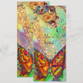 Invitation PAPILLON ROUGE BLEU VERT TEAL OR Fleur "Sweet 16" (Devant / Derrière)