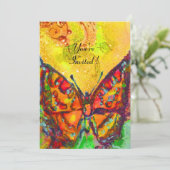 INVITATION PAPILLON ROUGE DANS DES ÉTOILES JAUNE BRUN OR (Debout devant)