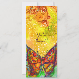 INVITATION PAPILLON ROUGE DANS DES ÉTOINCELLES JAUNE BRUN OR