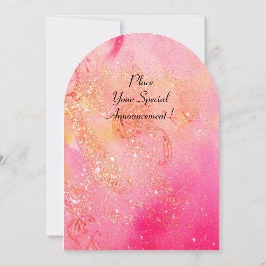 INVITATION PAPILLON ROUGE DANS FUCHSIA ROSE PAILLETES D'OR (Dos)