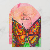 INVITATION PAPILLON ROUGE DANS FUCHSIA ROSE PAILLETTE D'OR (Devant / Derrière)