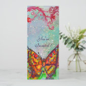 INVITATION PAPILLON ROUGE DANS PAILLES BLEU VERT TEAL OR (Debout devant)
