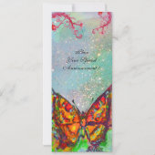 INVITATION PAPILLON ROUGE DANS PAILLES BLEU VERT TEAL OR (Dos)