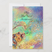 INVITATION PAPILLON ROUGE DANS PAILLETTES BLEU VERT TEAL OR (Dos)