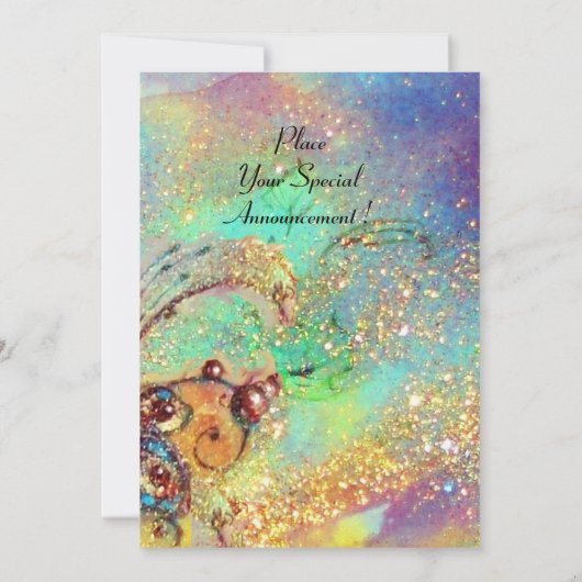 INVITATION PAPILLON ROUGE DANS PAILLETTES BLEU VERT TEAL OR (Dos)