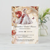 Invitation Papillon rouge floral rose mariée 2 être douche nu (Debout devant)