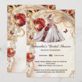 Invitation Papillon rouge floral rose mariée 2 être douche nu (Devant / Derrière)