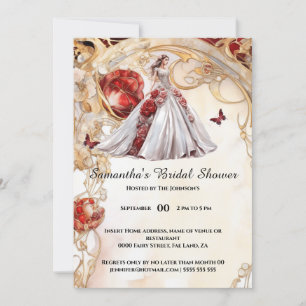 Invitation Papillon rouge floral rose mariée 2 être douche nu