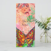 Invitation PAPILLON ROUGE FUCHSIA ROSE OR Floral Douce 16 (Debout devant)