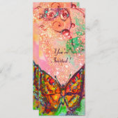 Invitation PAPILLON ROUGE FUCHSIA ROSE OR Floral Douce 16 (Devant / Derrière)