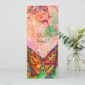 Invitation PAPILLON ROUGE FUCHSIA ROSE OR Floral Douze Ans (Debout devant)