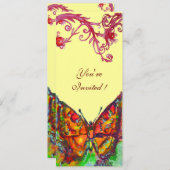 Invitation PAPILLON ROUGE , jaune vif noir (Devant / Derrière)