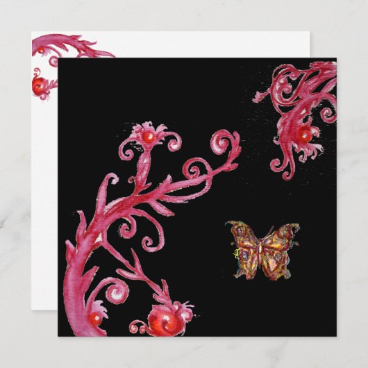 Invitation PAPILLON, rouge noir blanc vif (Devant / Derrière)