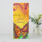 Invitation PAPILLON ROUGE PAPILLONS JAUNE OR FÊTE Douce 16 (Debout devant)