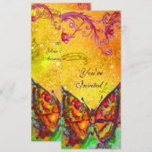 Invitation PAPILLON ROUGE PAPILLONS JAUNE OR FÊTE Douce 16 (Devant / Derrière)