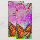 Invitation PAPILLON ROUGE ROSE VIOLET OR Décoration florale p (Devant / Derrière)