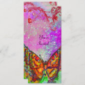 Invitation PAPILLON ROUGE ROSE VIOLET OR Fleur 16 ans Douce (Devant / Derrière)