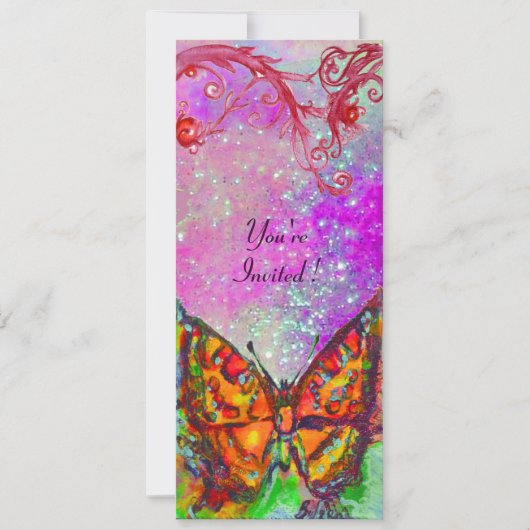 Invitation PAPILLON ROUGE ROSE VIOLET OR Fleur 16 ans Douce (Devant)
